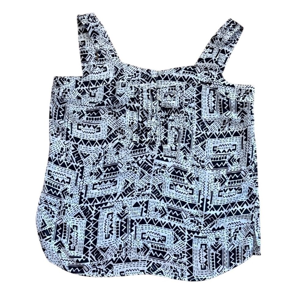 Cleo Petites SLeeveless Blouse Womens Lg Navy & White Geometric Polyester